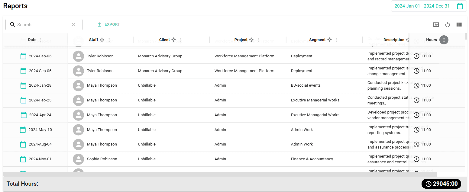 Time Reporting & Filtering